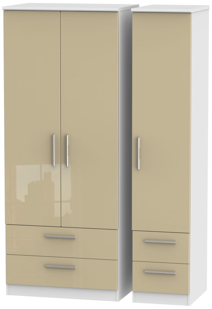 Knightsbridge Mushroom and White 3 Door Triple Wardrobe - 4 Drawers