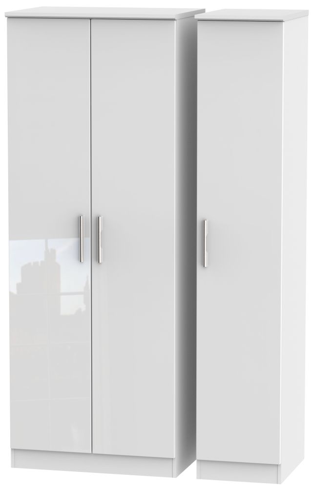 Knightsbridge White Gloss 3 Door Tall Triple Wardrobe