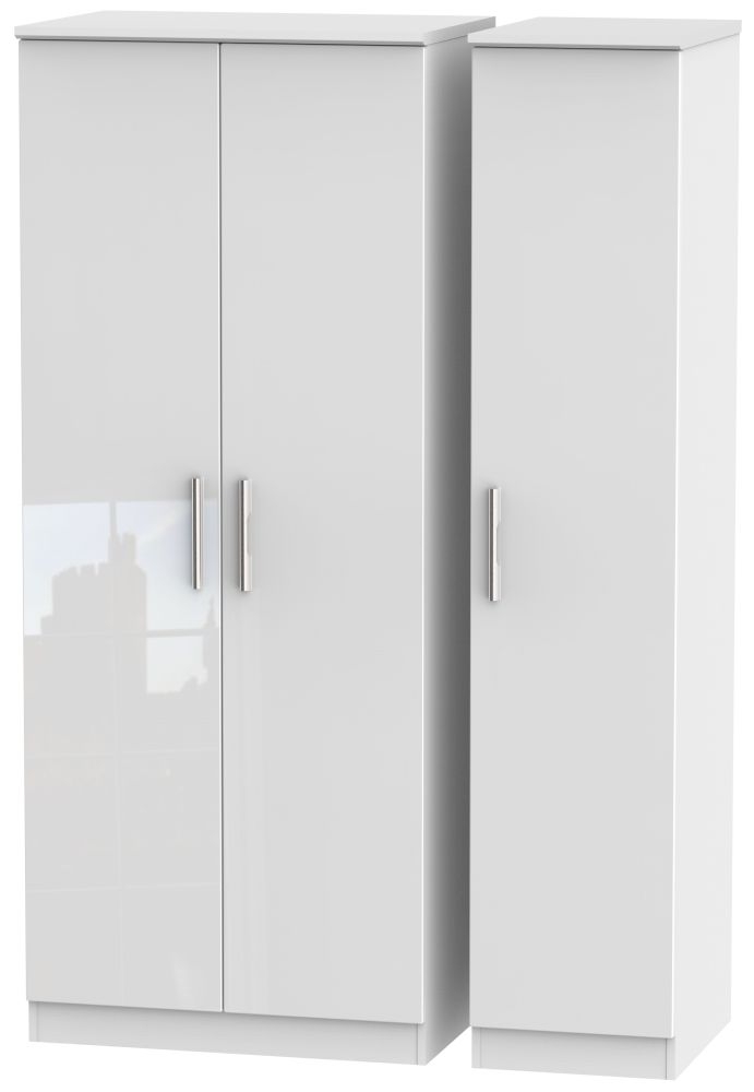 Knightsbridge White Gloss 3 Door Triple Wardrobe