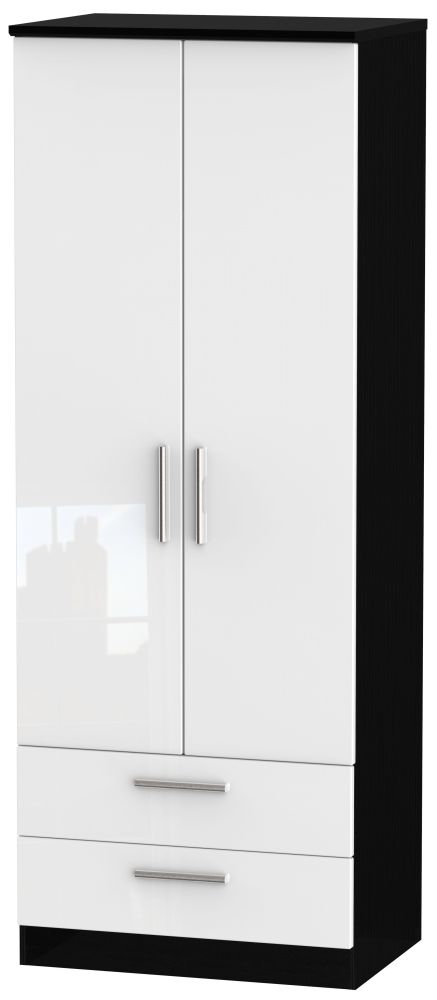 Knightsbridge White Gloss and Black 2 Door 2 Drawer Tall Wardrobe