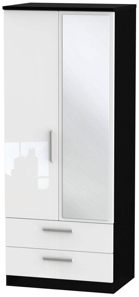 Knightsbridge White Gloss and Black 2 Door Combi Wardrobe - 1 Mirror