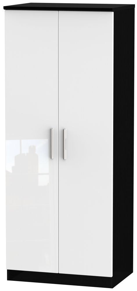 Knightsbridge White Gloss and Black 2 Door Plain Wardrobe