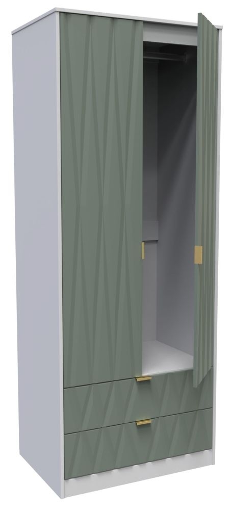 Las Vegas Wardrobe - 2 Door - 2 Drawer - Tall - White and Green