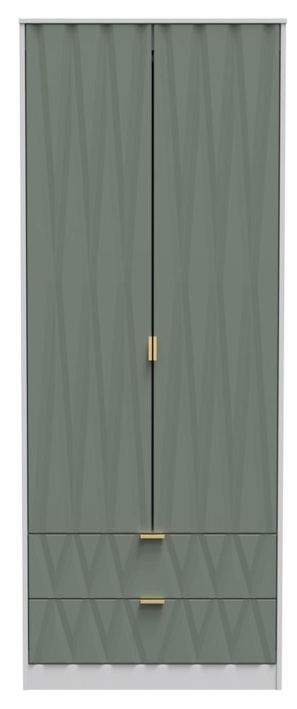 Las Vegas White and Green 2 Door 2 Drawer Tall Wardrobe