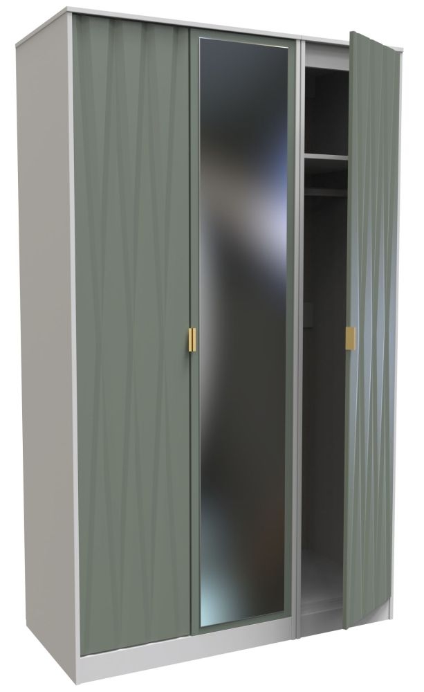 Las Vegas Wardrobe - 3 Door - 1 Mirror - Tall - Triple - White and Green