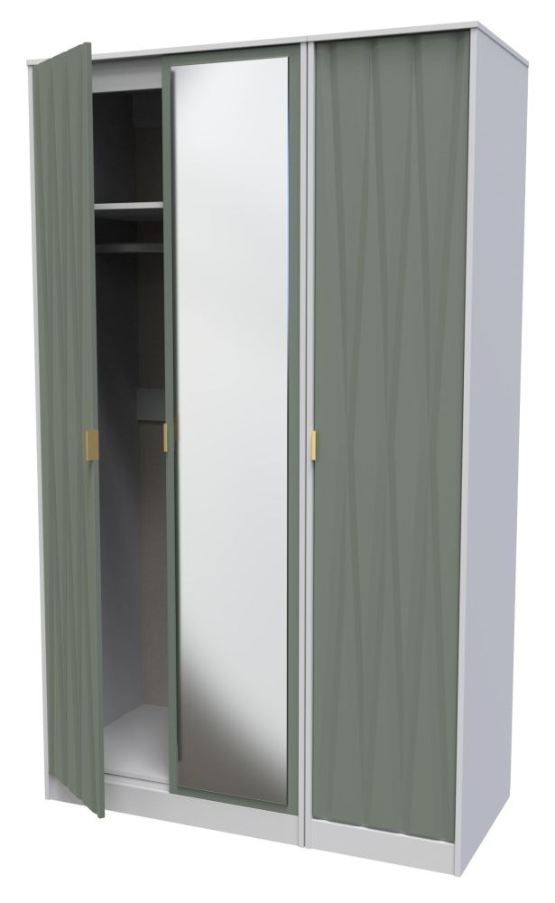 Las Vegas Wardrobe - 3 Door - 1 Mirror - Tall - Triple - White and Green