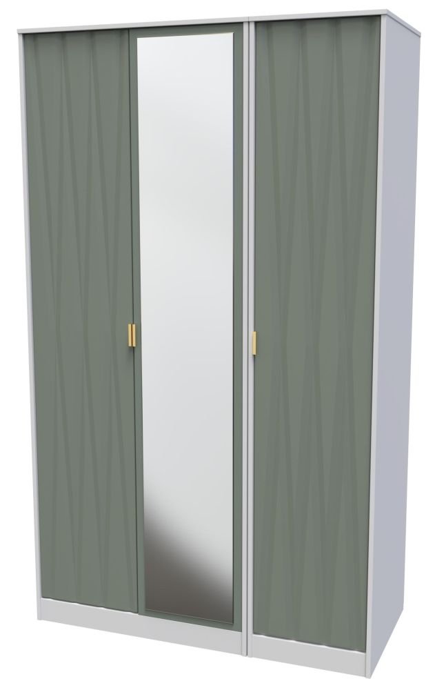Las Vegas Wardrobe - 3 Door - 1 Mirror - Tall - Triple - White and Green