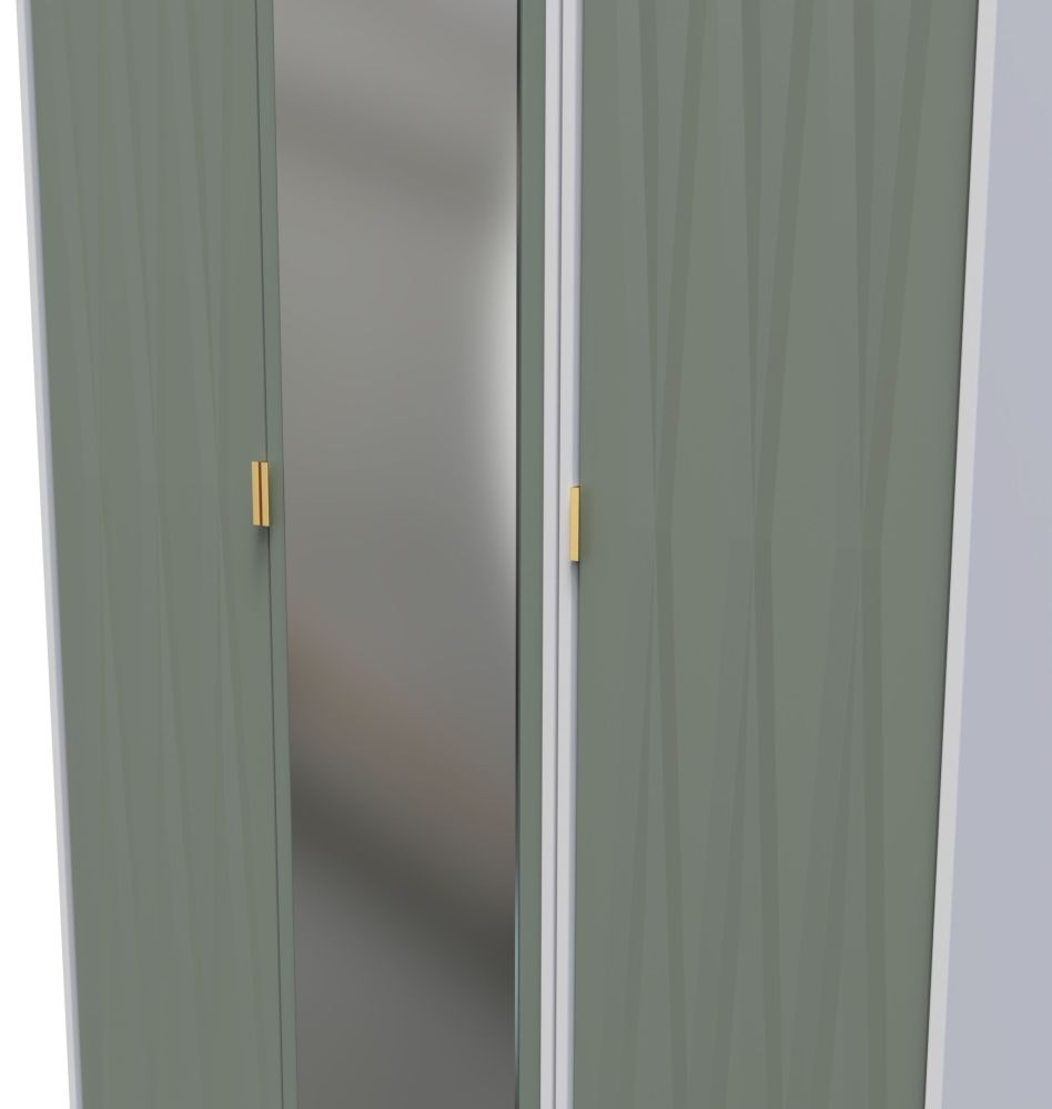 Las Vegas Wardrobe - 3 Door - 1 Mirror - Tall - Triple - White and Green