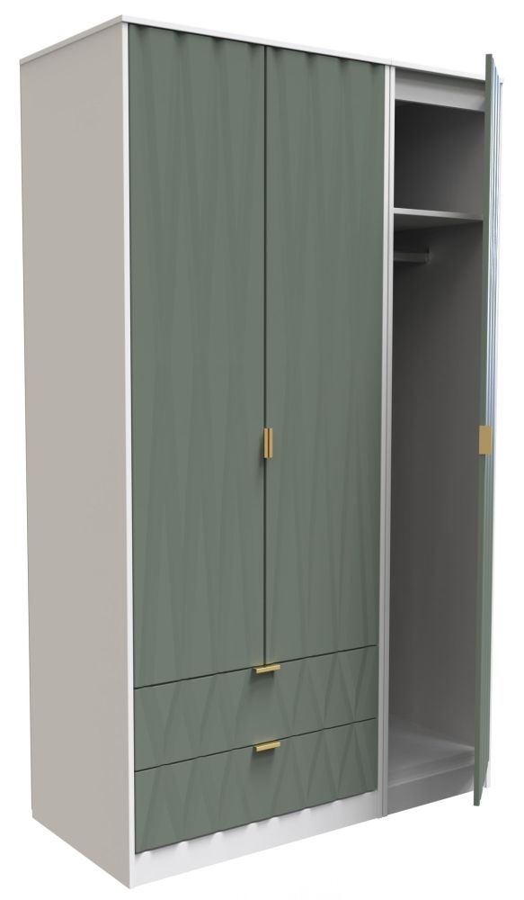 Las Vegas Wardrobe - 3 Door - LHF 2 Drawer - Tall - Triple - White and Green