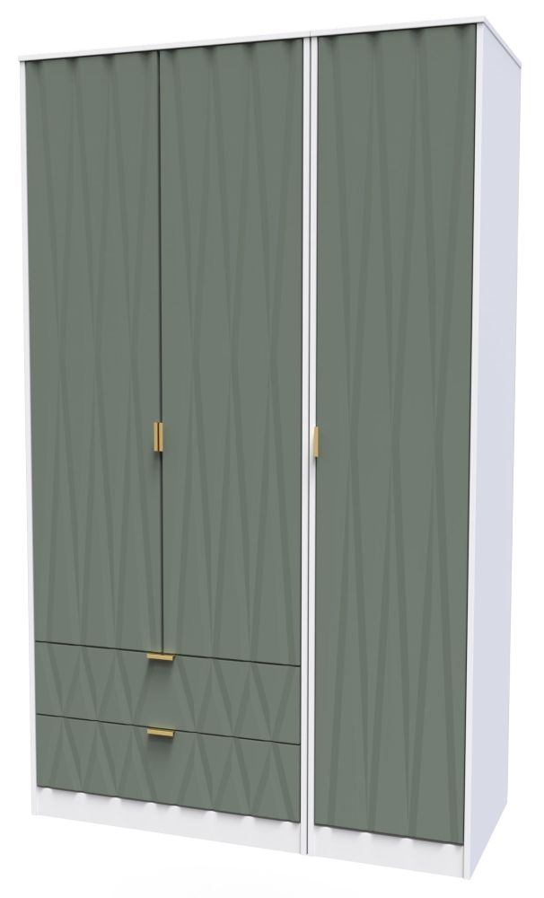 Las Vegas Wardrobe - 3 Door - LHF 2 Drawer - Tall - Triple - White and Green