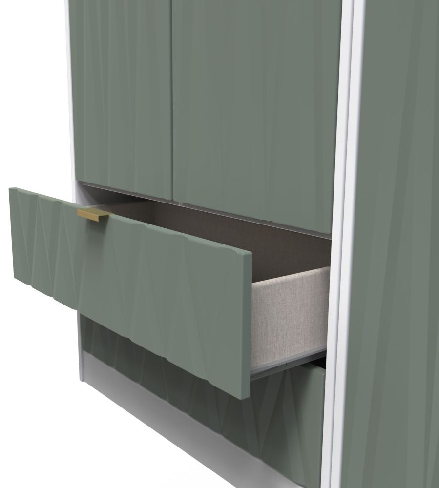 Las Vegas Wardrobe - 3 Door - LHF 2 Drawer - Tall - Triple - White and Green