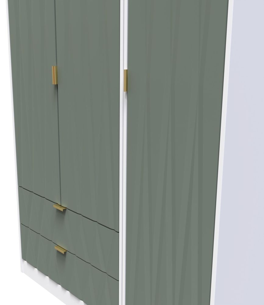 Las Vegas Wardrobe - 3 Door - LHF 2 Drawer - Tall - Triple - White and Green
