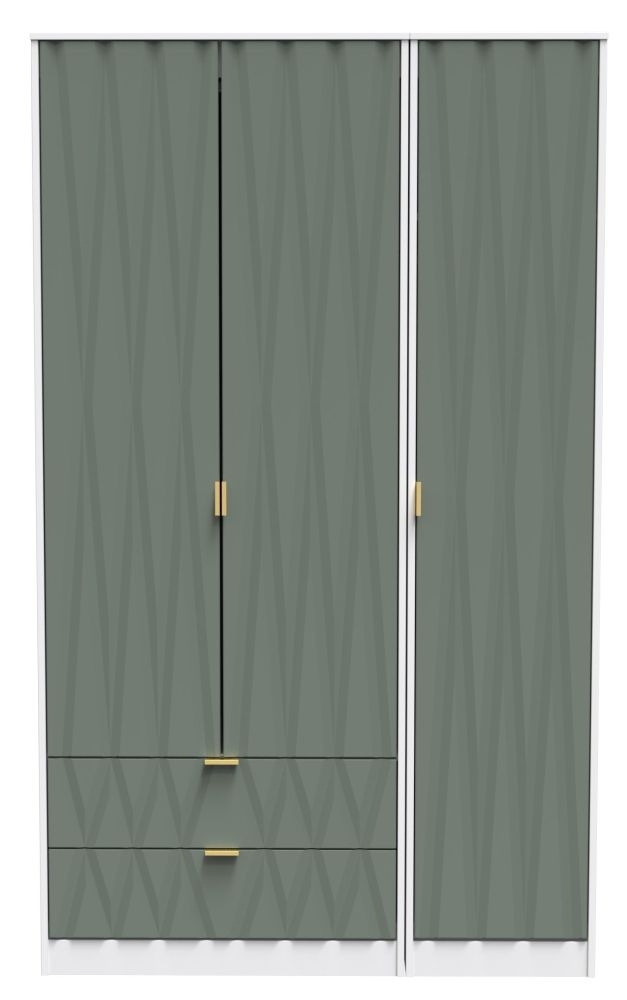Las Vegas White and Green 3 Door Tall Triple Wardrobe - LHF 2 Drawers