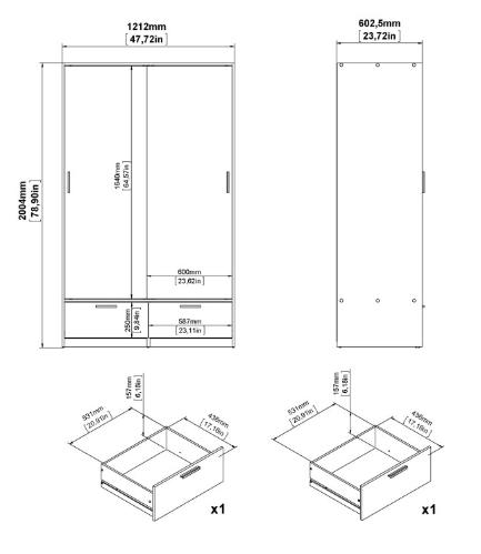 Line Wardrobe - 2 Door - 2 Drawer - Sliding - Oak