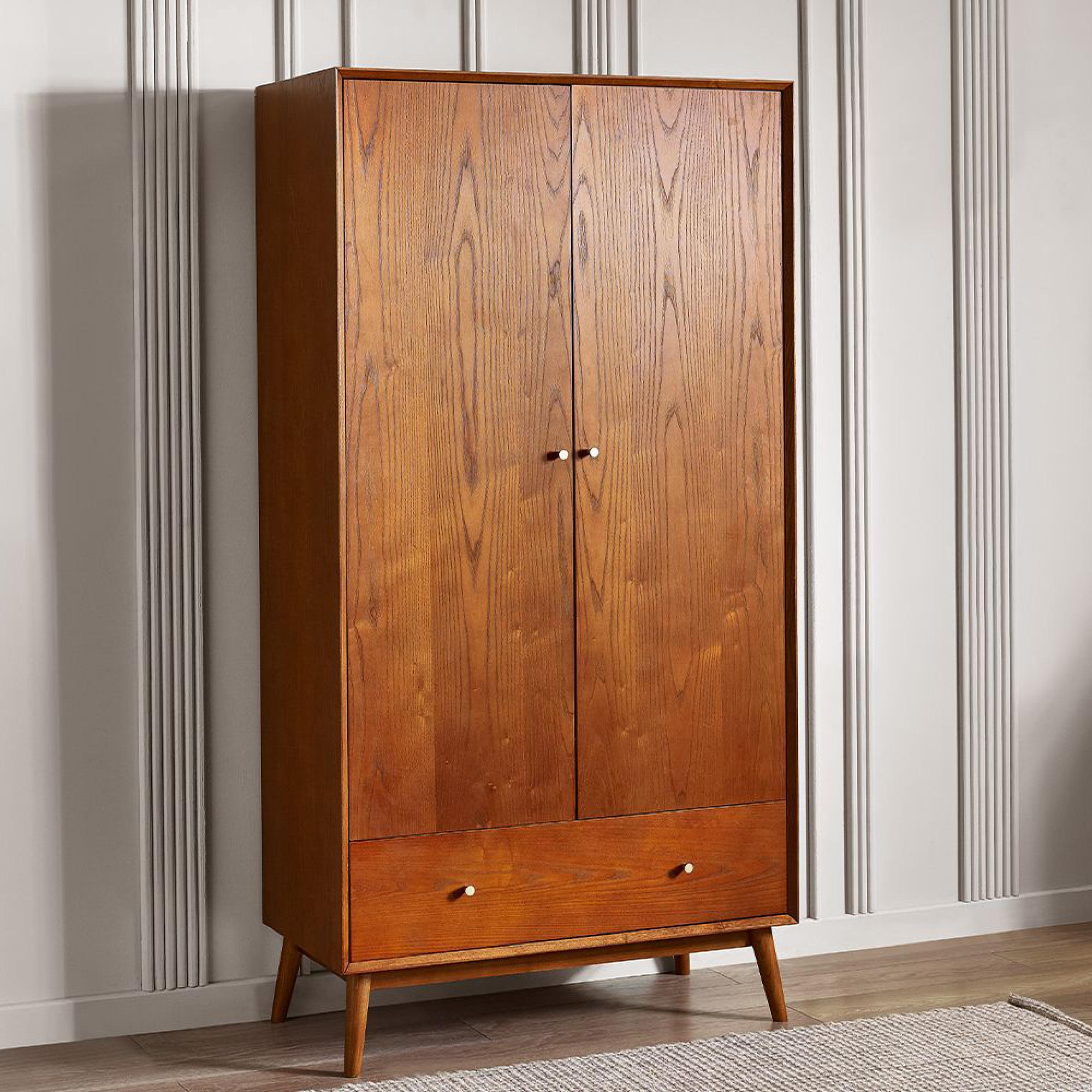 Lowry Double Wardrobe - 2 Door - 1 Drawer - Cherry Wood - Retro Style