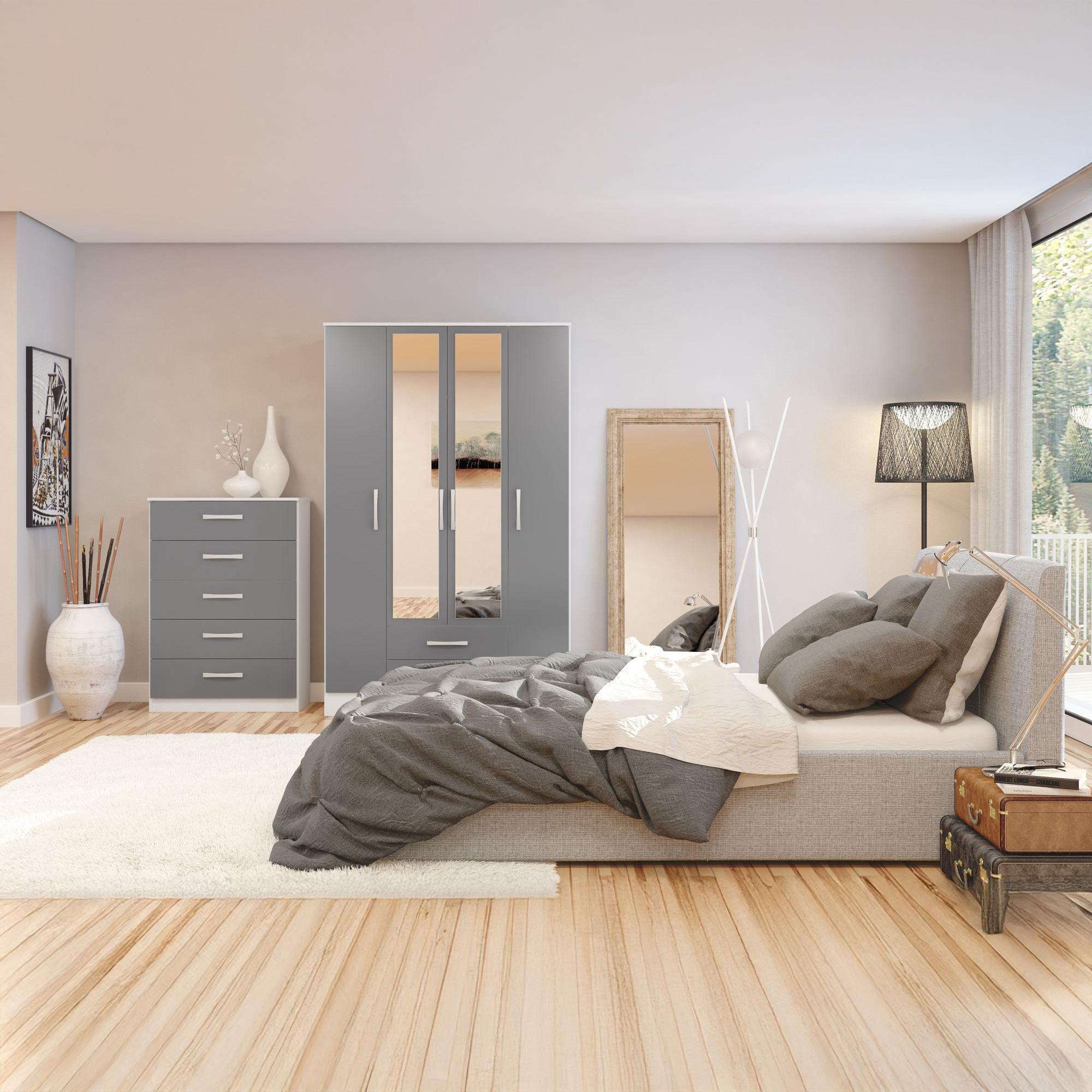 Lynx Combi Wardrobe - 4 Door 2 Drawer - White and Grey Gloss