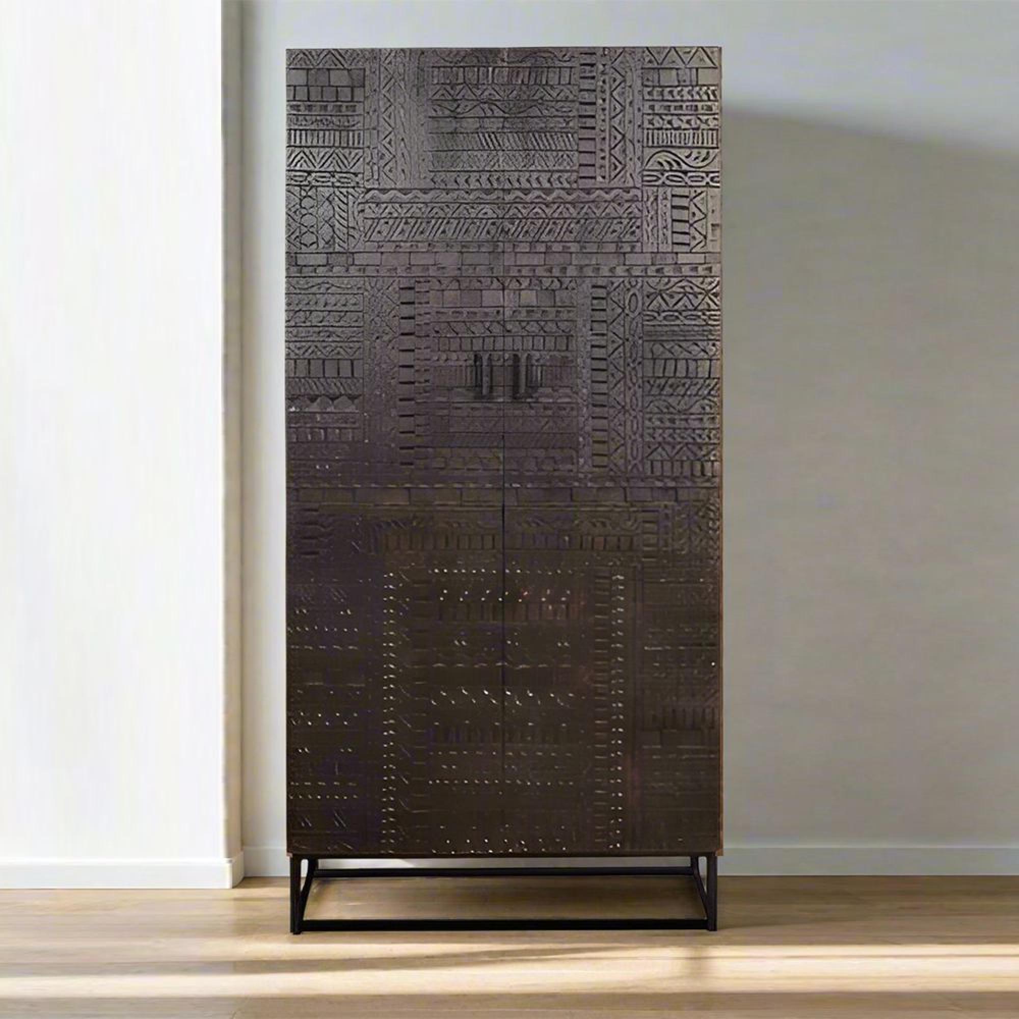 Macedonia Wardrobe - Carved Dark Mango Wood - 2 Door