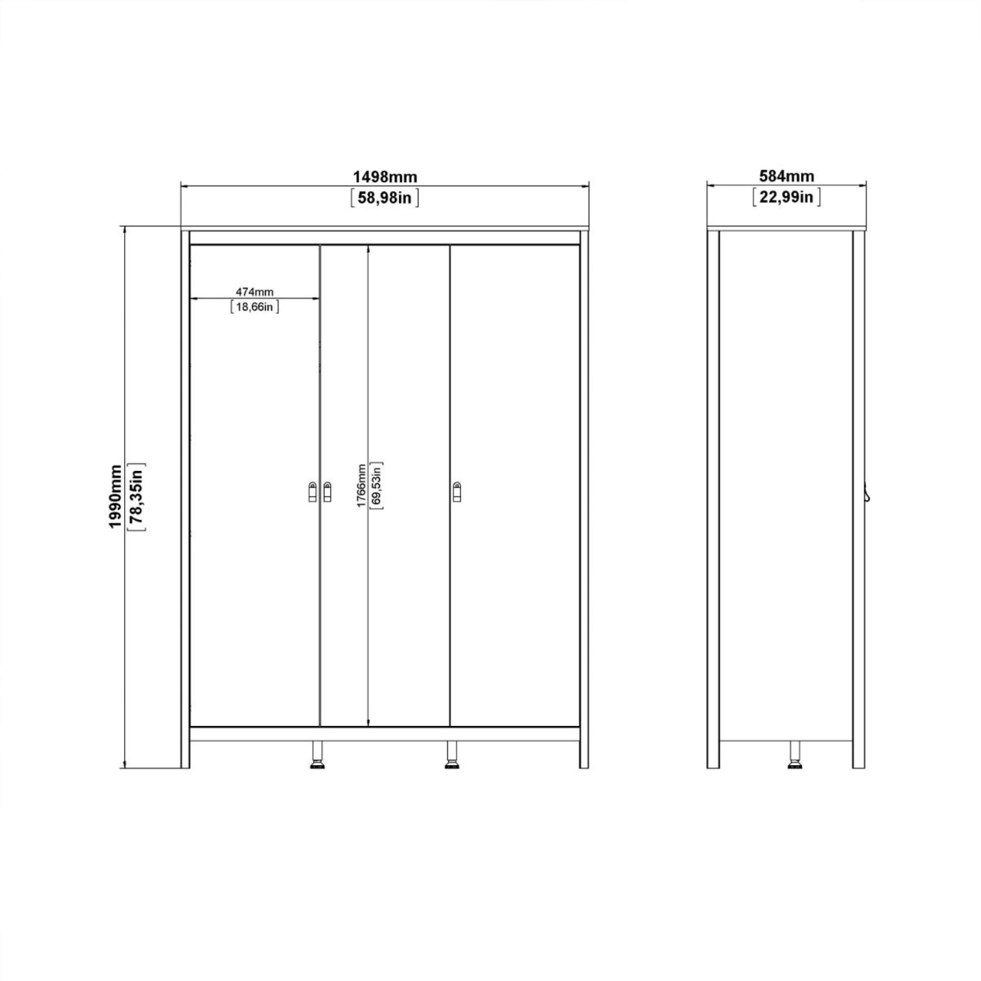 Madrid Wardrobe - 3 Door - Jackson Hickory Oak