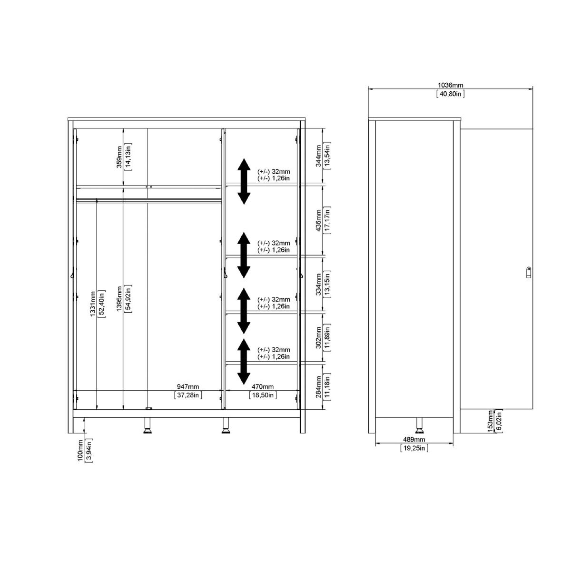 Madrid Wardrobe - 3 Door - Jackson Hickory Oak