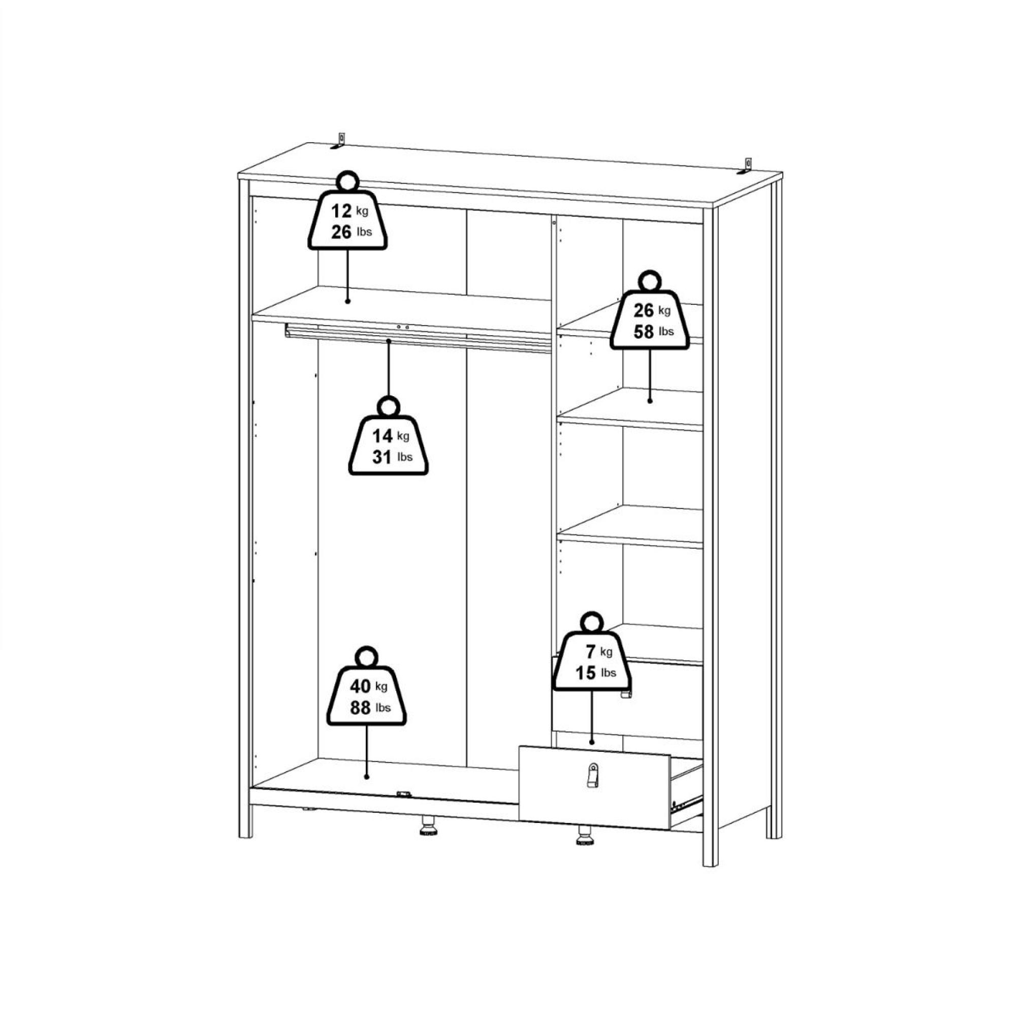 Madrid Wardrobe - 3 Door - 2 Drawer - Combi - White