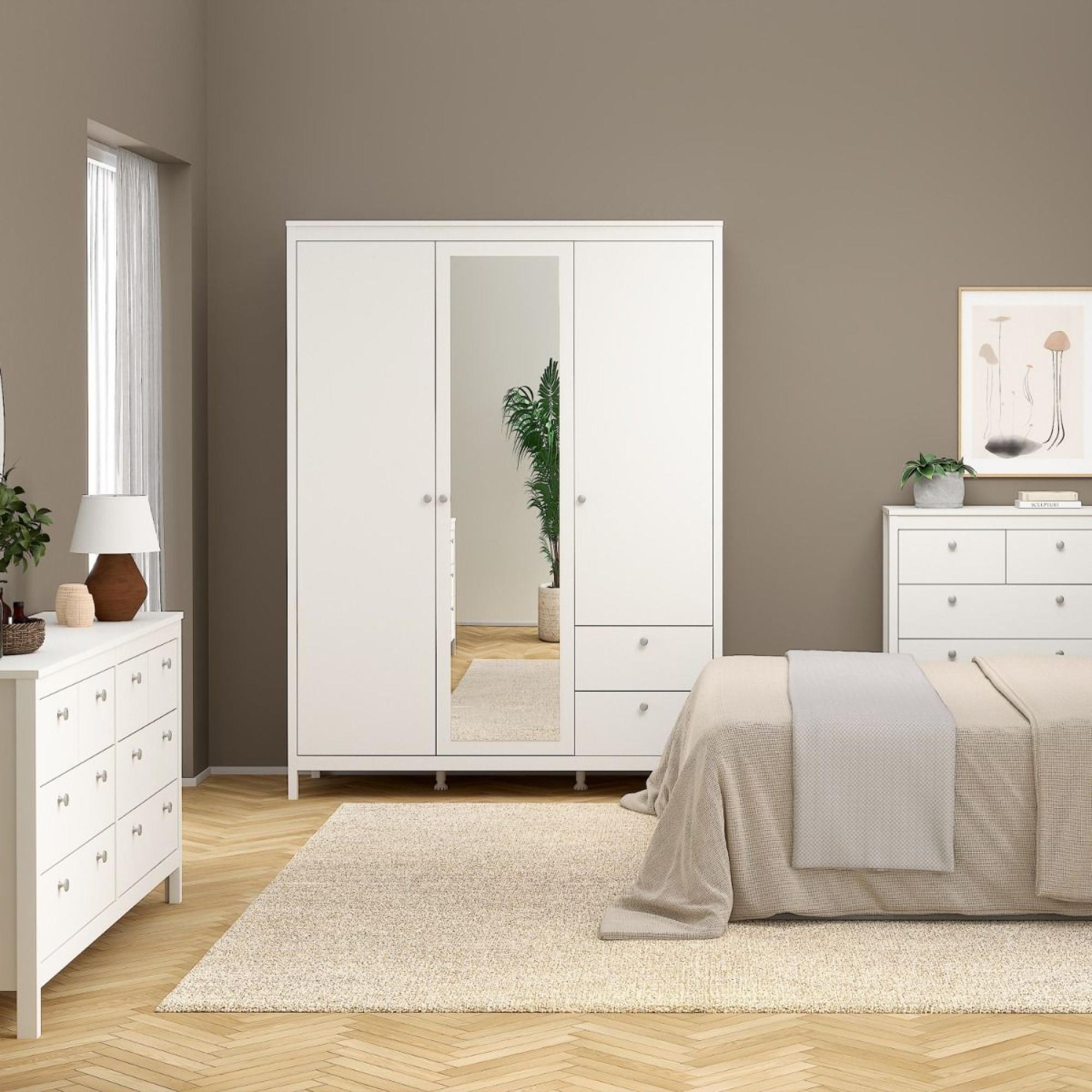 Madrid Wardrobe - 3 Door - 2 Drawer - Combi - White