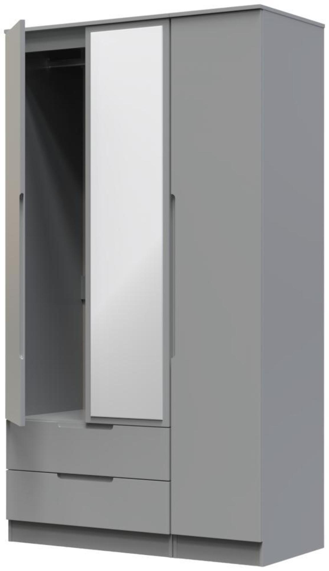 Milan Wardrobe - 3 Door - 1 Mirror - LHF 2 Drawer - Tall - Combi - Grey