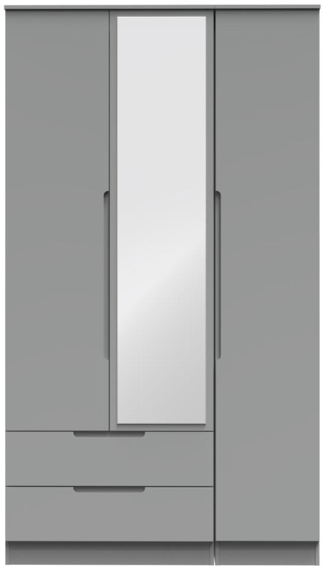 Milan Grey 3 Door Tall Combi Wardrobe - 1 Mirror and LHF 2 Drawers