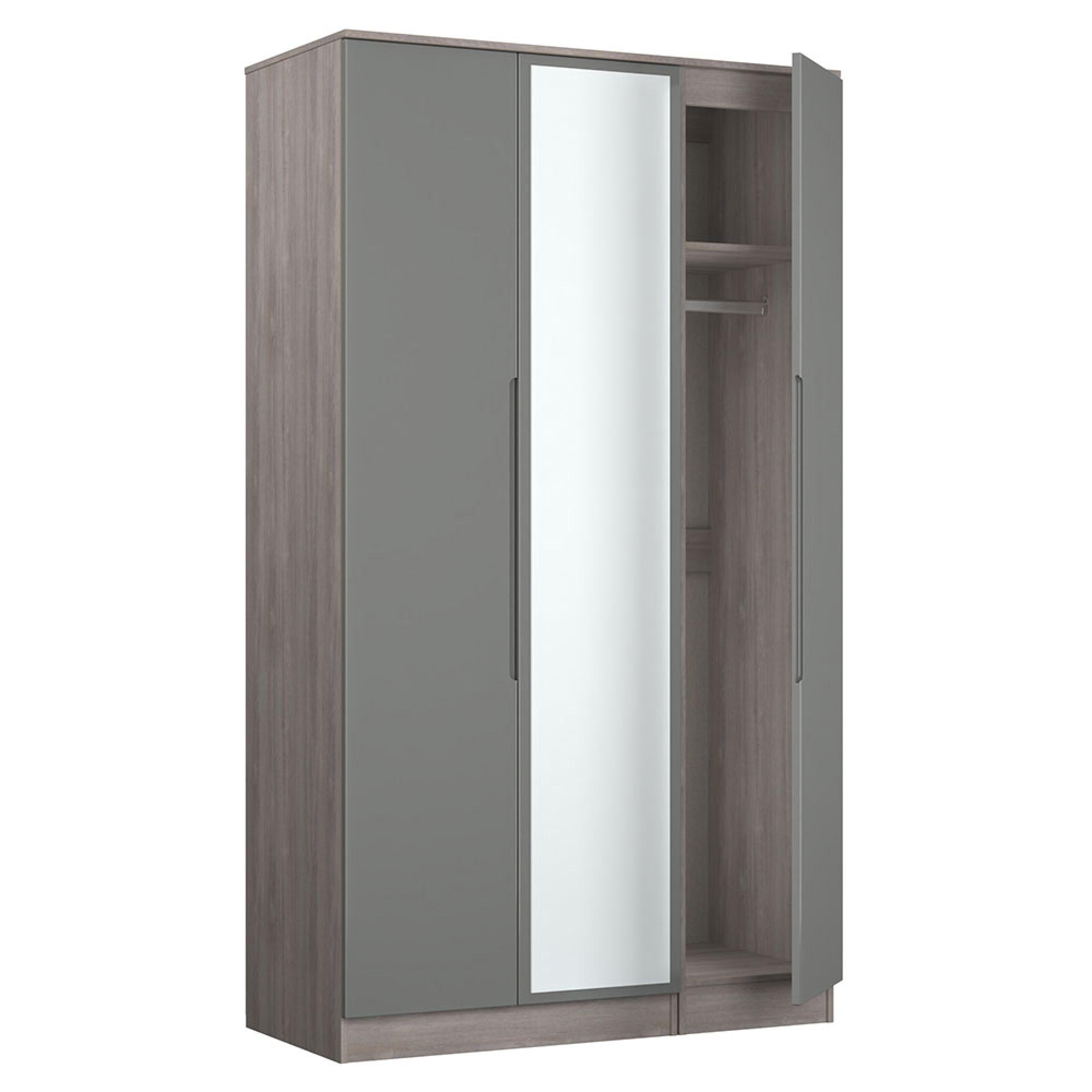 Milan Wardrobe - 3 Door - 1 Mirror - Tall - Triple - Grey Gloss and Grey Oak