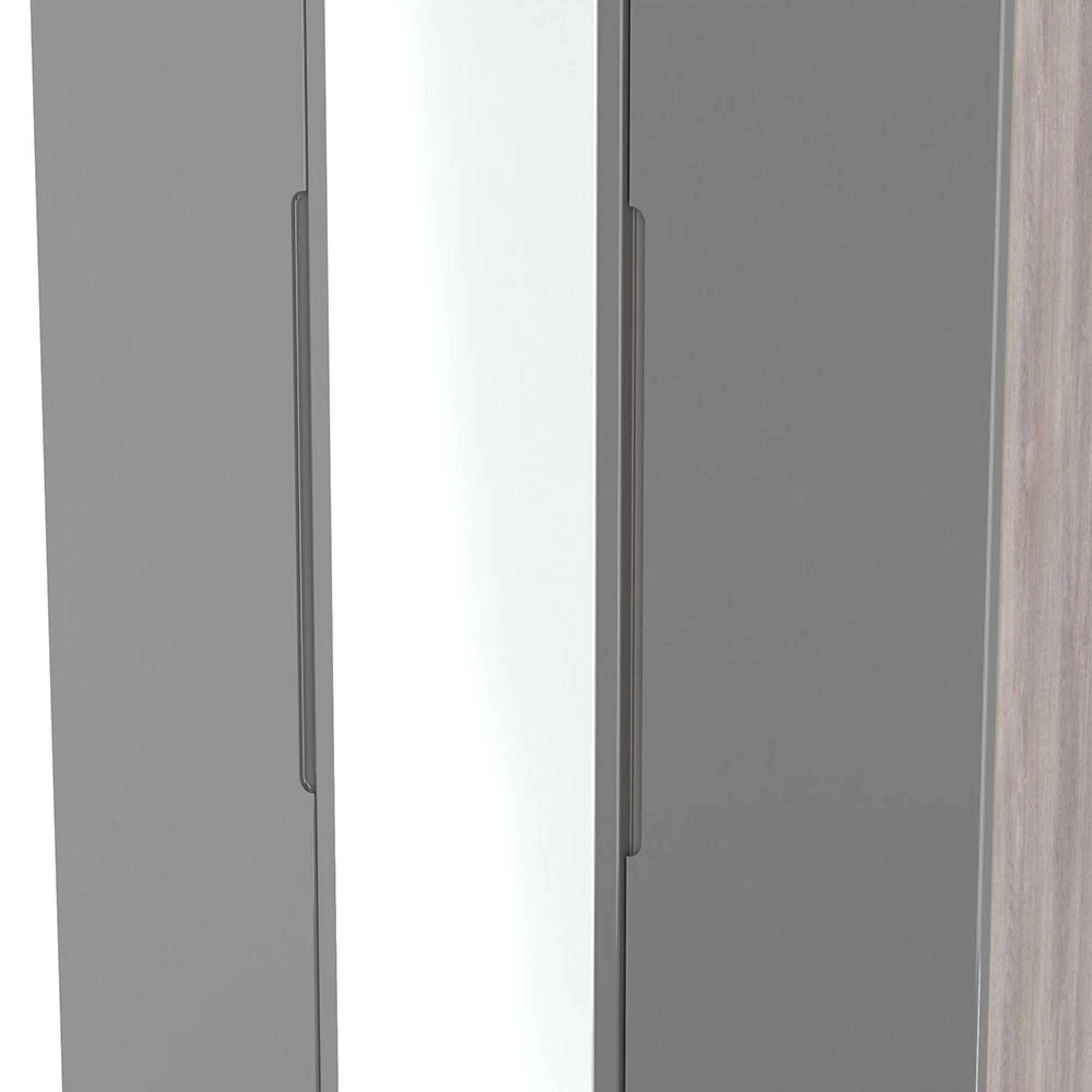 Milan Wardrobe - 3 Door - 1 Mirror - Tall - Triple - Grey Gloss and Grey Oak