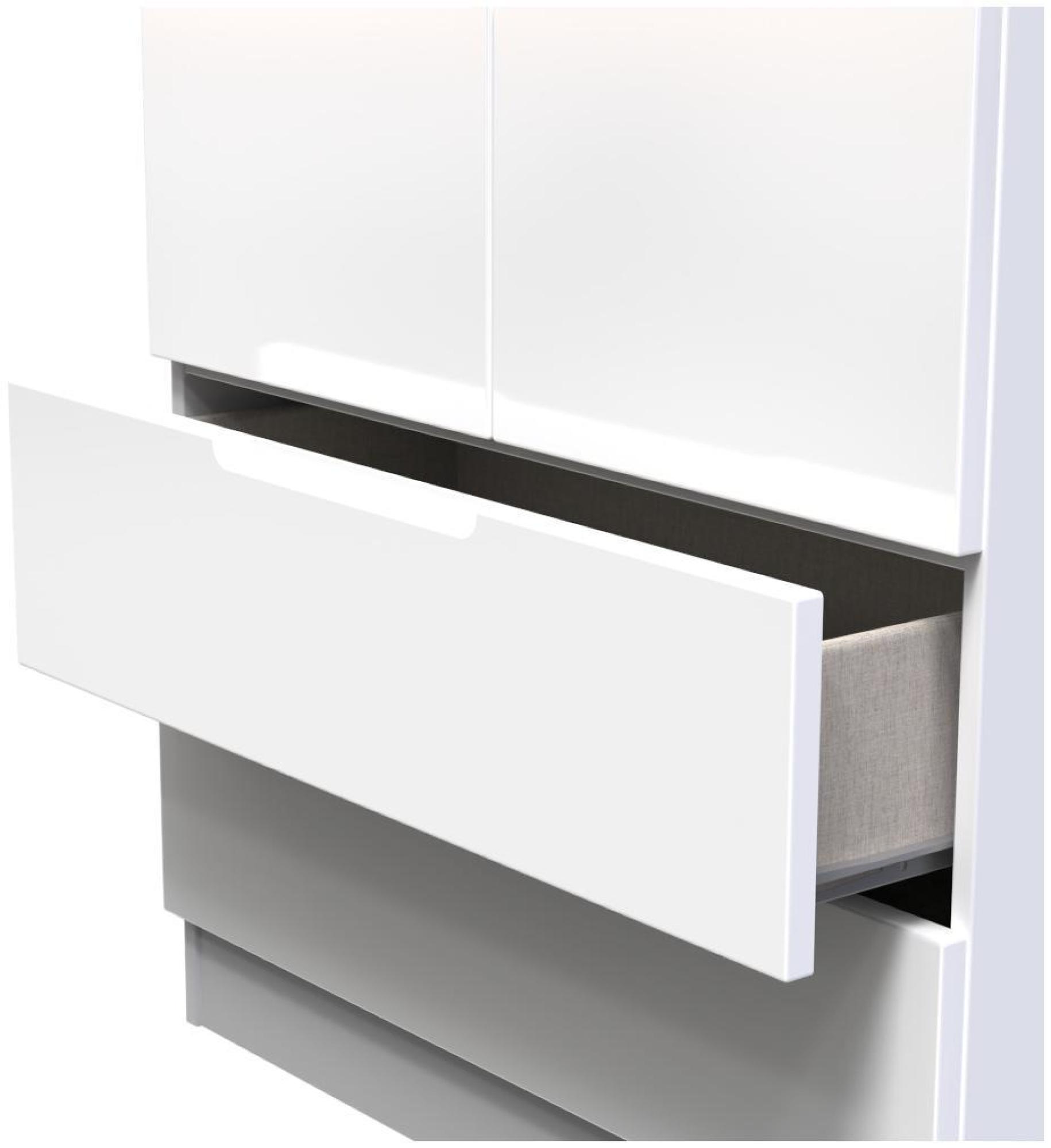Milan Wardrobe - 2 Door - 2 Drawer - Double - White Gloss