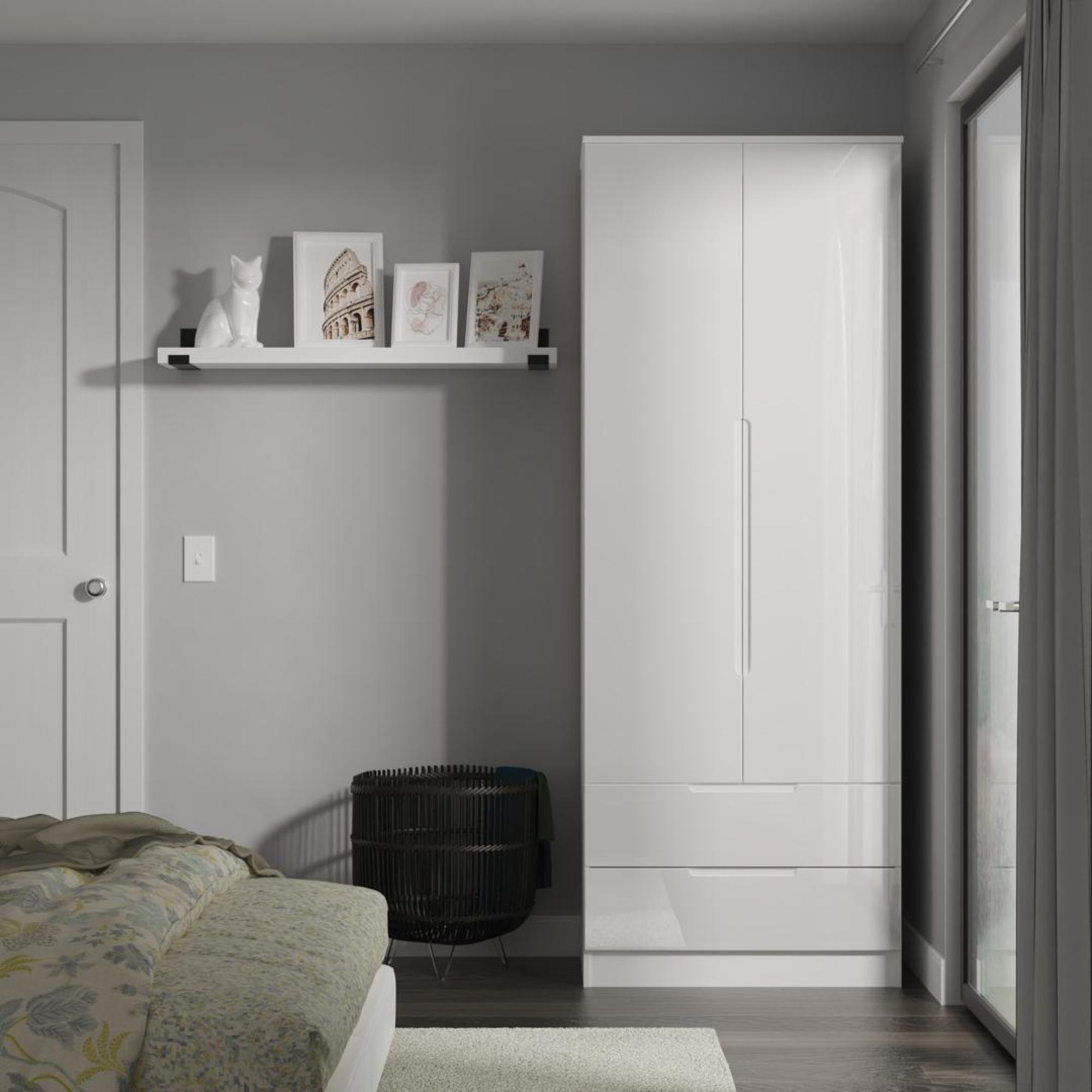 Milan Wardrobe - 2 Door - 2 Drawer - Double - White Gloss