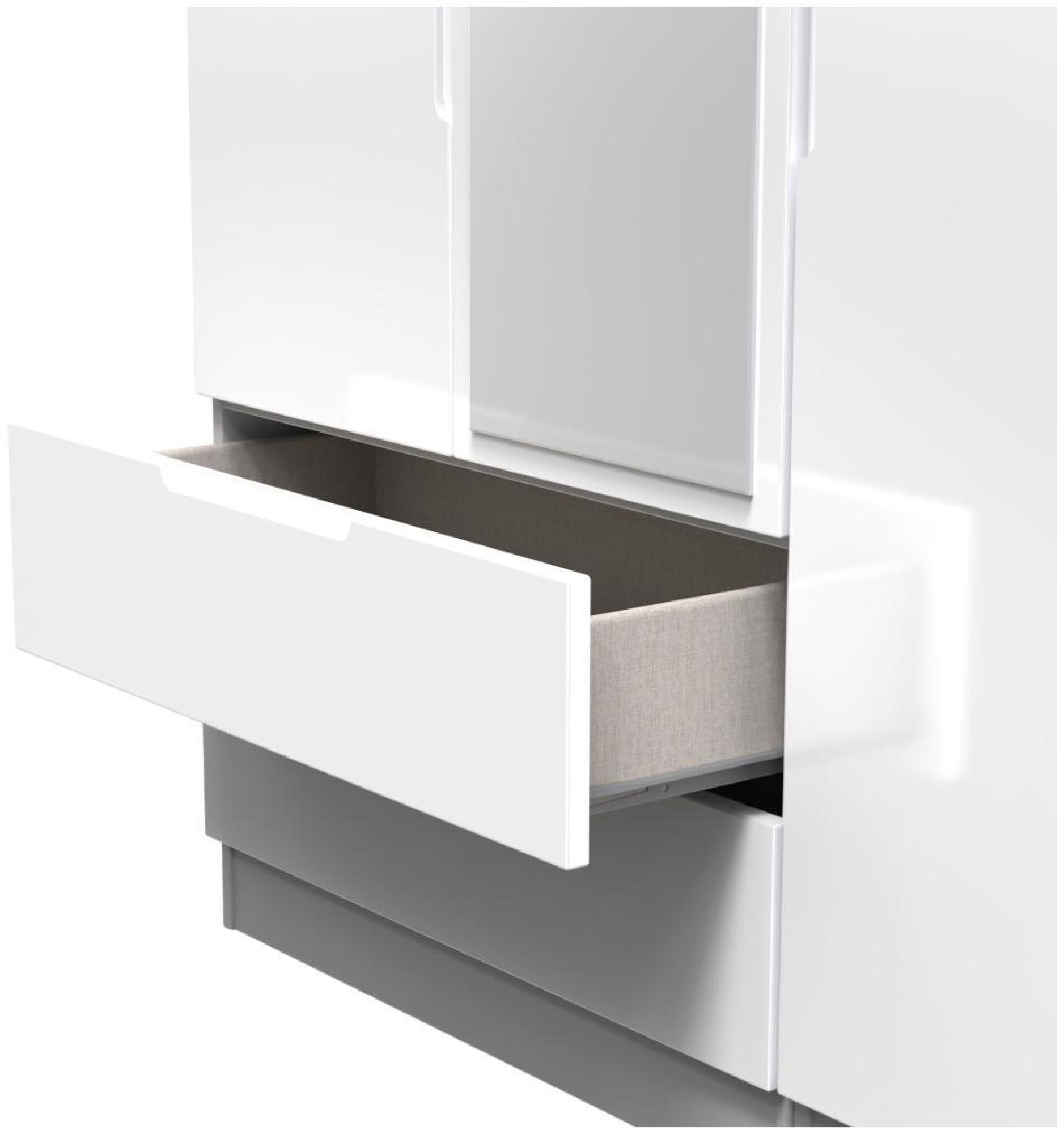 Milan Wardrobe - 3 Door - 1 Mirror - LHF 2 Drawer - Tall - Combi - White Gloss