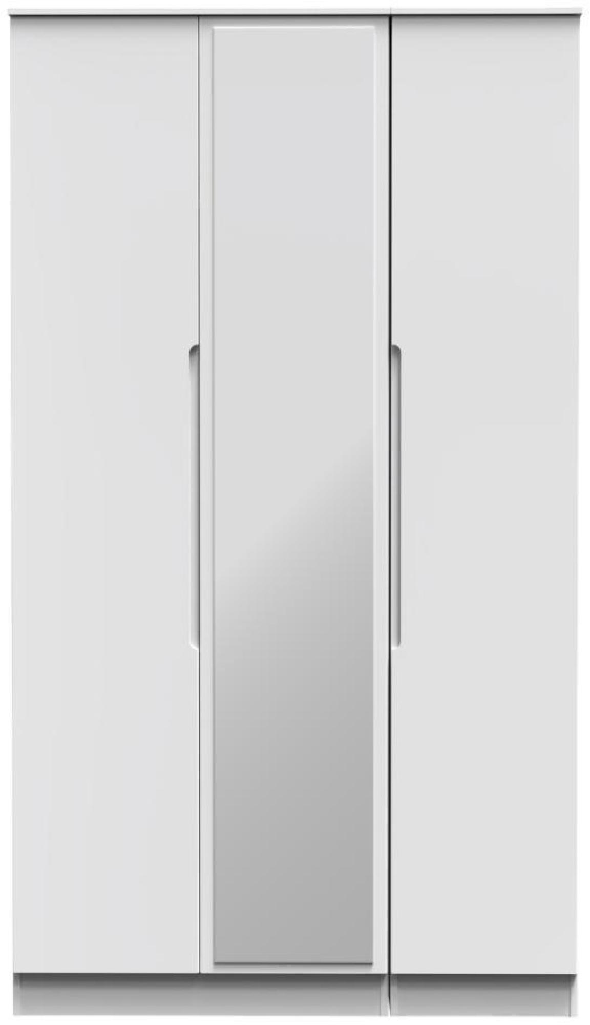 Milan White Gloss 3 Door Tall Triple Wardrobe - 1 Mirror