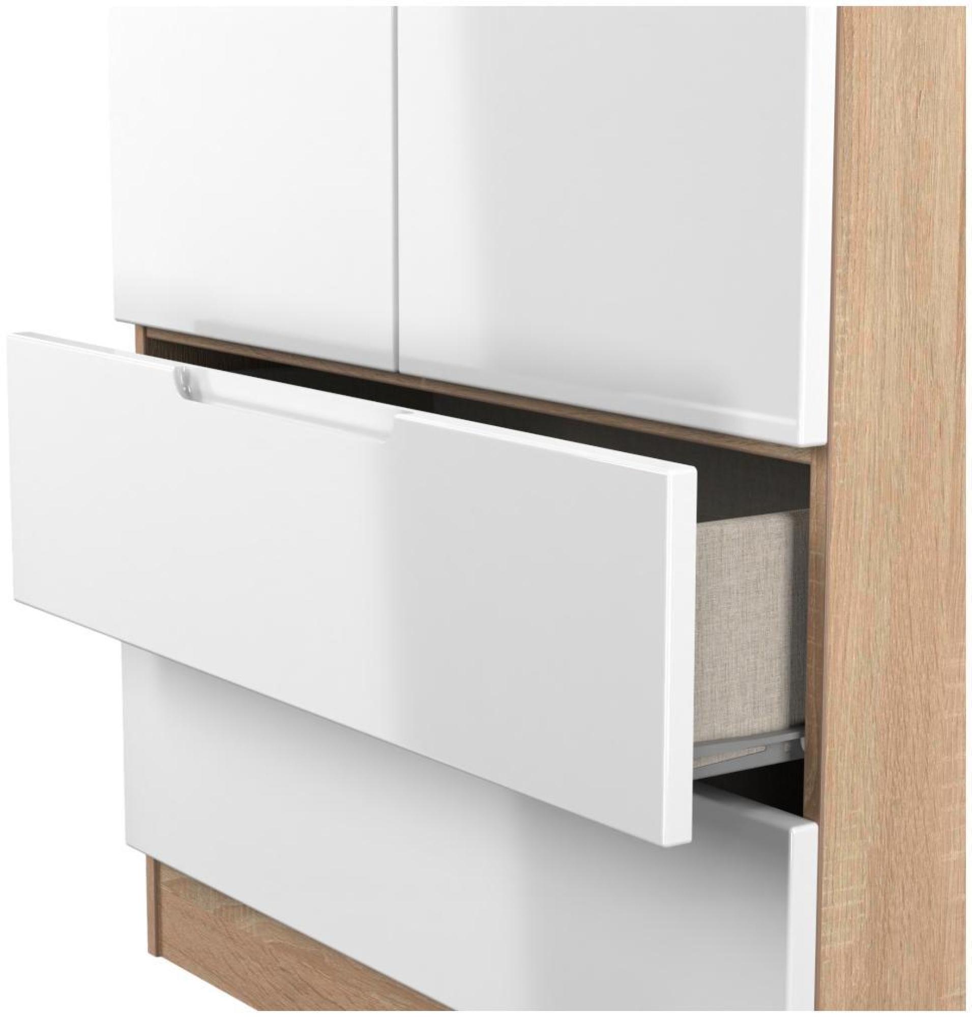 Milan Wardrobe - 2 Door - 2 Drawer - Double - White Gloss and Oak