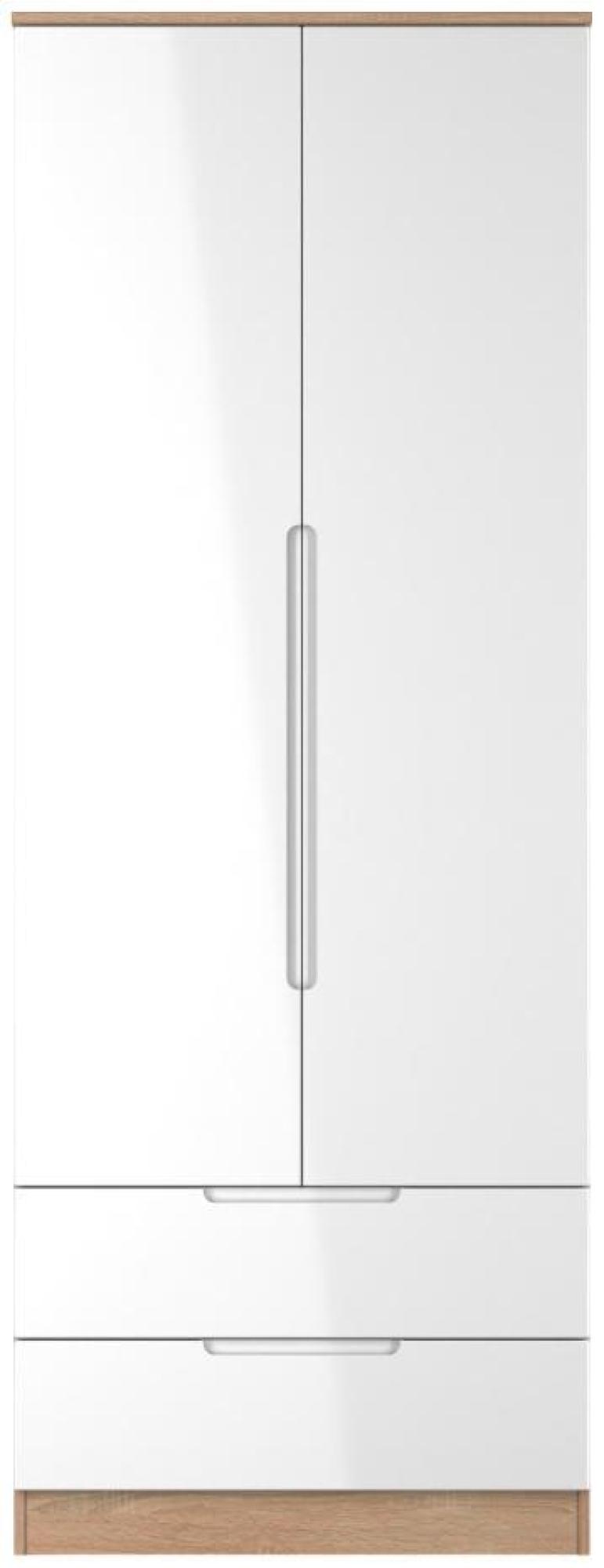 Milan White Gloss and Oak Effect 2 Door 2 Drawer Double Wardrobe