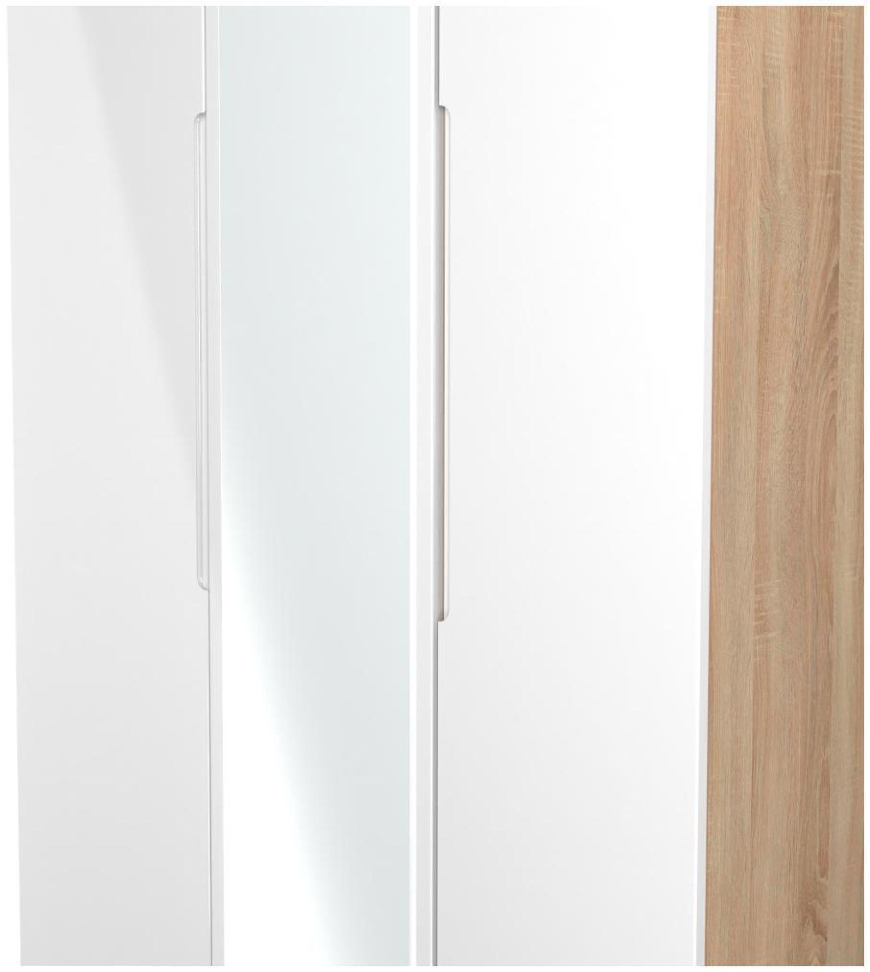 Milan Wardrobe - 3 Door - 1 Mirror - Tall - Triple - White Gloss and Oak