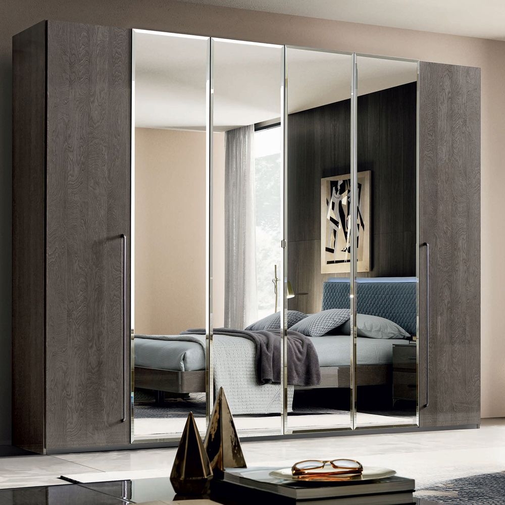 Maia Wardrobe - 6 Door - with Mirror - Silver Birch