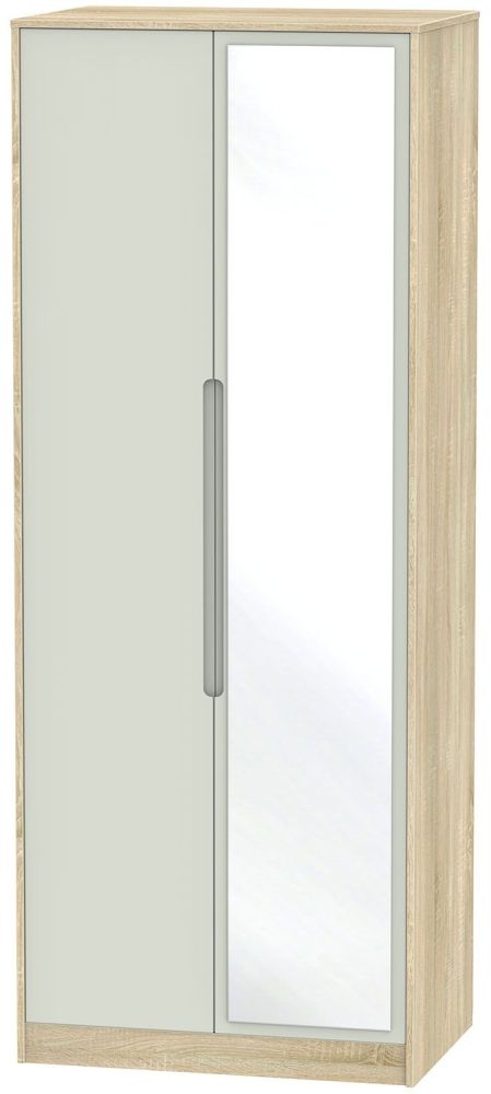 Monaco Cashmere and Oak Effect 2 Door Tall Wardrobe - 1 Mirror