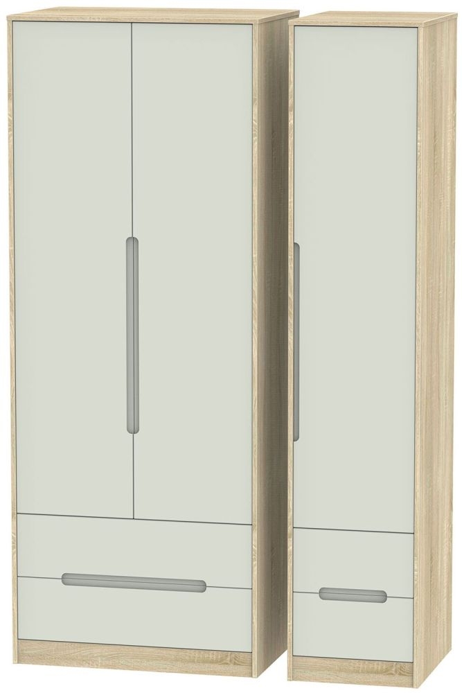 Monaco Cashmere and Oak Effect 3 Door Tall Triple Wardrobe - 4 Drawers