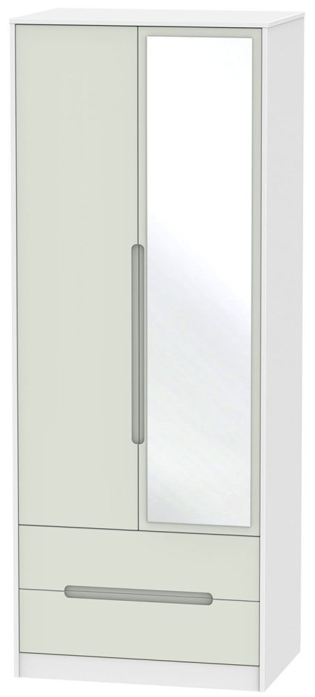 Monaco Cashmere and White 2 Door Tall Combi Wardrobe - 1 Mirror