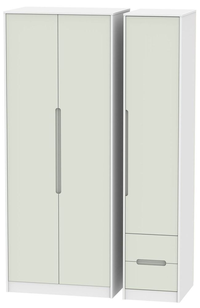 Monaco Cashmere and White 3 Door Tall Triple Wardrobe - RHF 2 Drawers