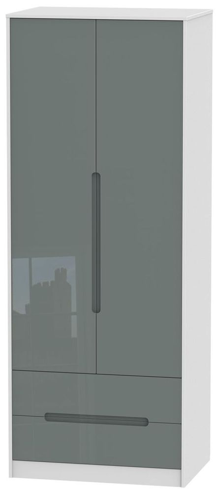 Monaco Grey Gloss and White 2 Door 2 Drawer Tall Wardrobe