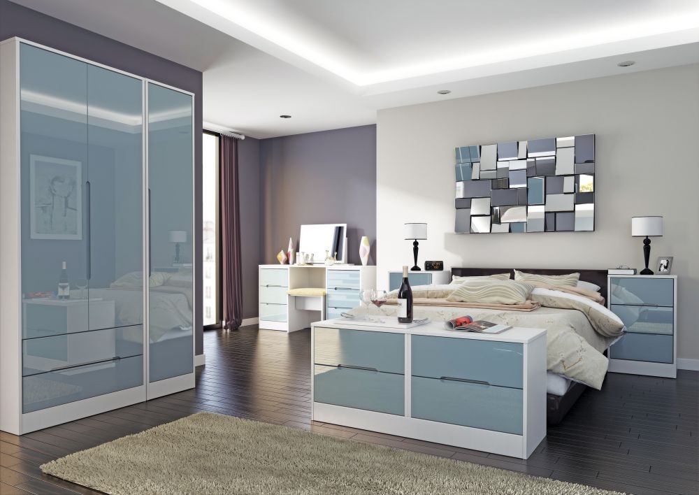 Monaco Wardrobe - 3 Door - LHF 2 Drawer - Tall - Triple - Grey Gloss and White