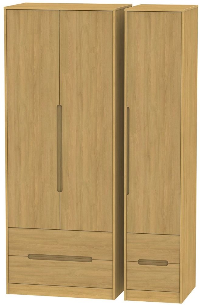 Monaco Modern Oak 3 Door Tall Triple Wardrobe - 4 Drawers