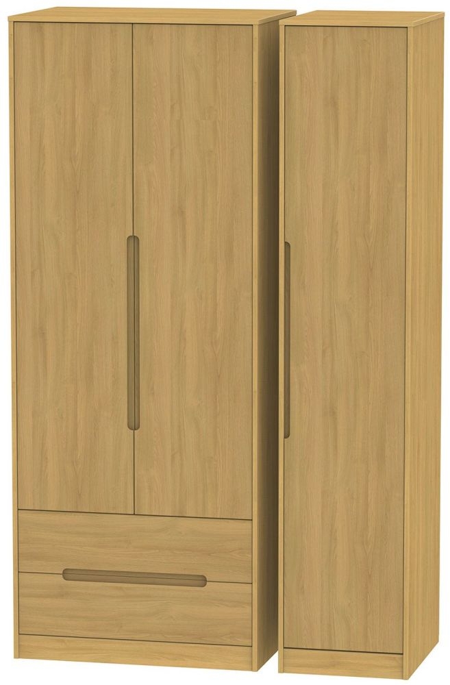 Monaco Modern Oak 3 Door Tall Triple Wardrobe - LHF 2 Drawers