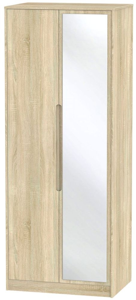 Monaco Oak Effect 2 Door Tall Wardrobe - 1 Mirror