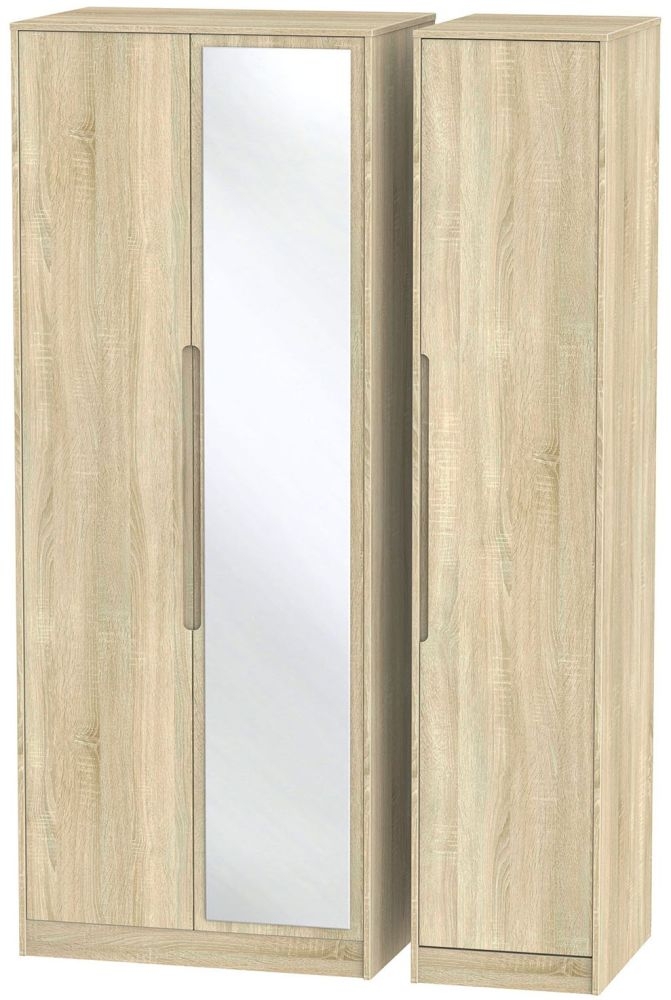 Monaco Oak Effect 3 Door Tall Triple Wardrobe - 1 Mirror