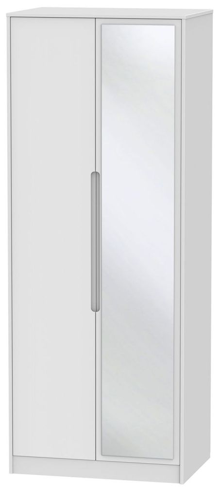 Monaco White 2 Door Tall Wardrobe - 1 Mirror