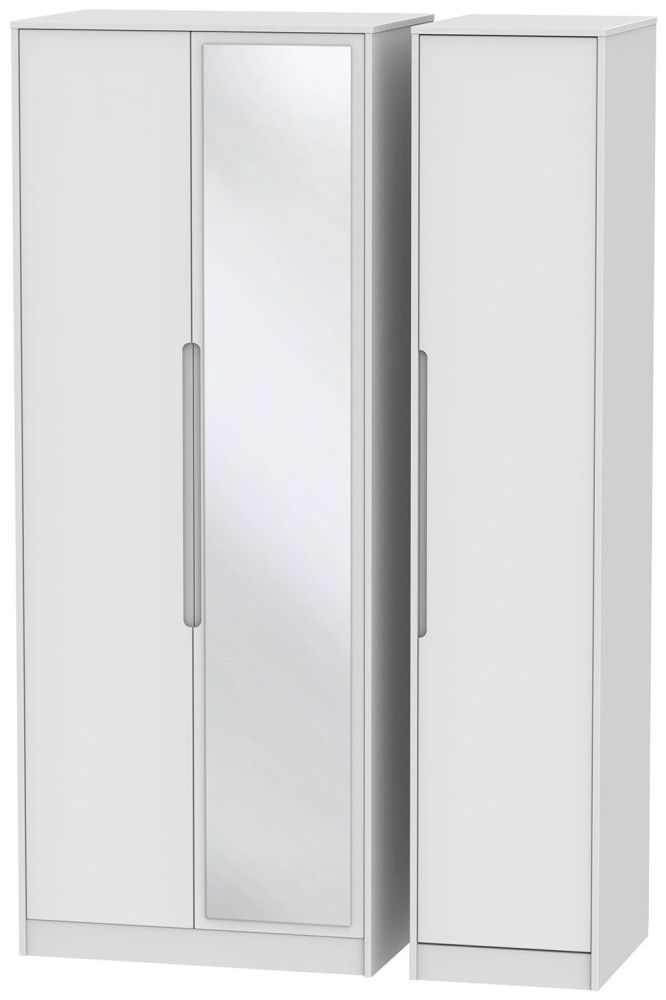 Monaco White 3 Door Tall Triple Wardrobe - 1 Mirror