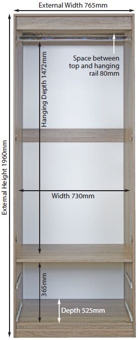 Monaco Wardrobe - 2 Door - 2 Drawer - Tall - White Gloss and Cashmere